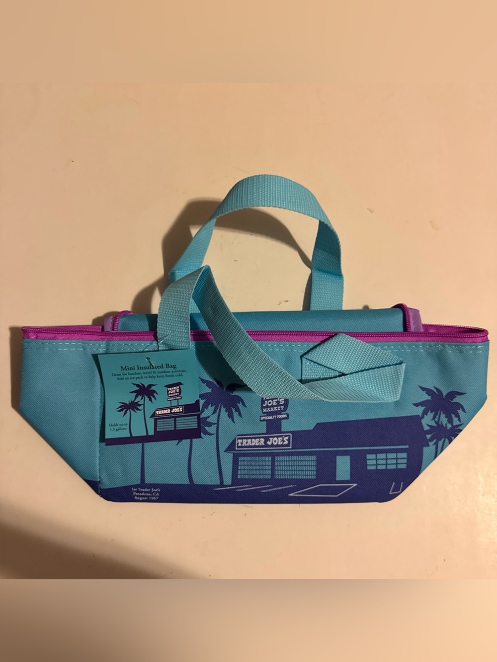 Trader Joes Mini Insulated Lunch Tote Bag Cooler Summer Blue Purple Limited NWT